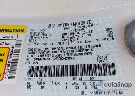 2023 Ford Bronco Sport Big Bend из США, поврежденный, VIN 3FMCR9B62PRD43892